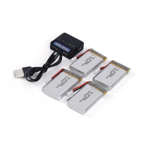 4 stk. 3.7V 1200mAh Batterier med Sort Batterilader