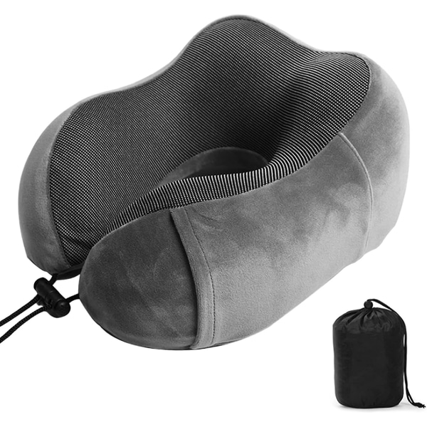 Resekudde, rese- eller flyg- Memory Foam nackkudde, ergonomiskt utformad nackstödskudde för att förhindra framåtlutning av resekudde för Adu grey