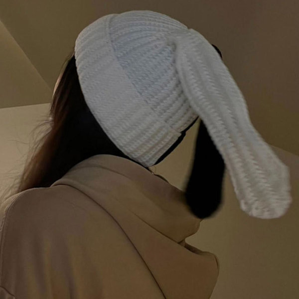 Par Knit Strik Beanie Hat Sød Lang Kaninøre Farvematchende Varmt Hat Red