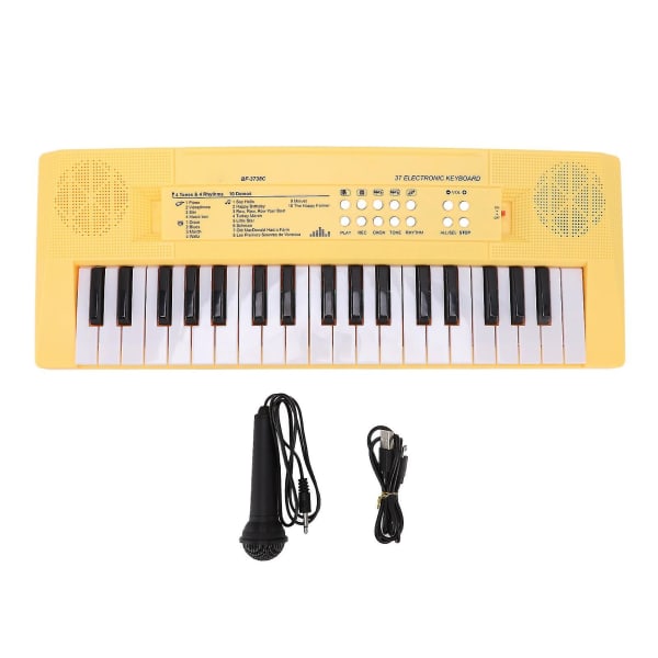 Elektronisk Klaver Keyboard Børn 37 Taster Keyboard Klaver Uddannelsesmæssigt Legetøj Med Mikrofon Gul Yellow