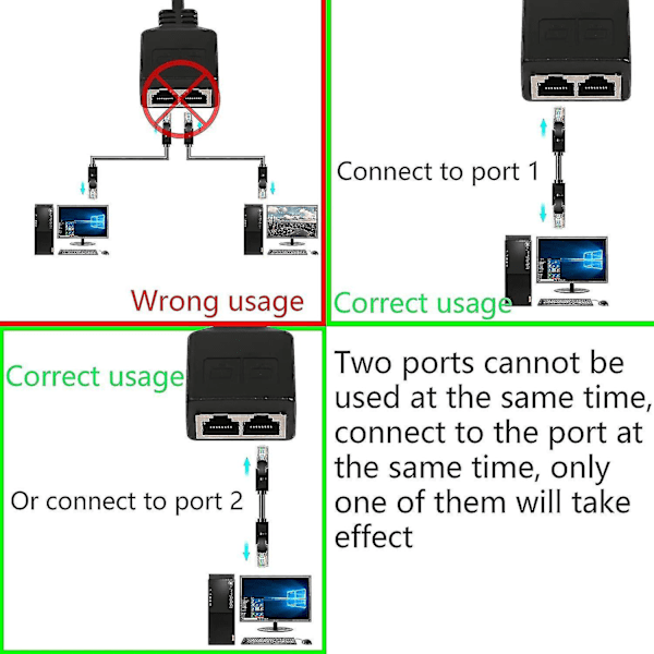 Netværks RJ45 1 til 2 Han-Hun Dobbelt 15cm Switch