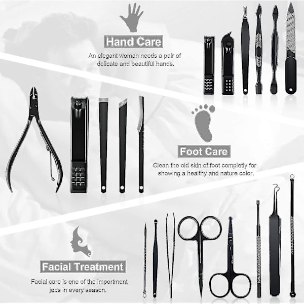 Manikyrsett Negleklipper Kit Pedikyrverktøy - 20 stk Rustfritt Stål Menn Grooming Kit