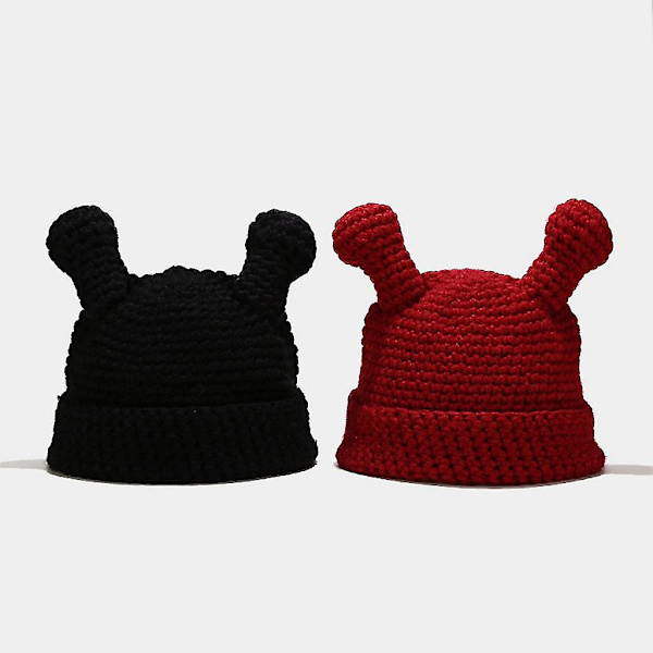 Naisten Talvi Käsityökoukuttu Beanie Hat Kiinteä Piirretty Tentacle Cuffed Skull Cap Red