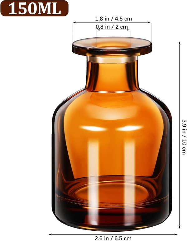 Tomme påfyllbare glassdiffuserflasker 2-pakning 150 ml rav, sylinderformede eteriske oljeholdere