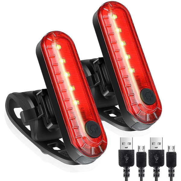 Led baklykt for sykkel bak 2-pack usb oppladbar