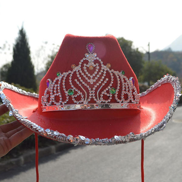 Cowboyhat med bred skygge og store pailletter - Jazz Tophat til temafester og kostumer