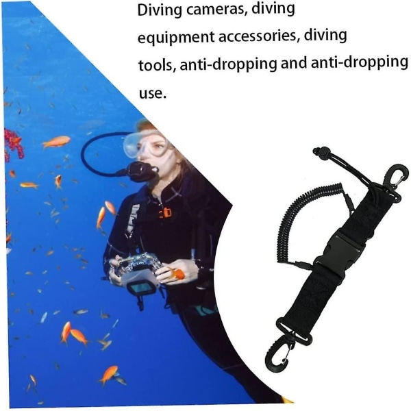 Dykkekrok, dykke lanyard tungt anti-tapt undervannsfjærspiral kamera stropp dykkeklips svart 1 stk