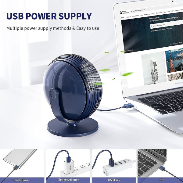 USB Fan Small Table Fan Bladeless 3 Speeds 120 Adjustment Quiet