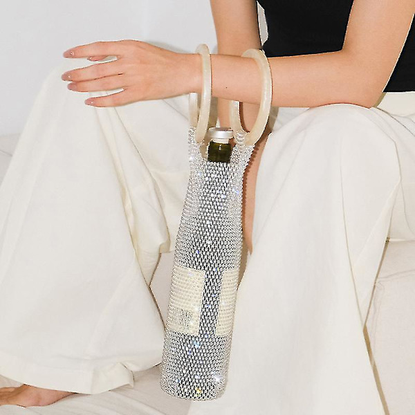 Glimtende Diamant Rhinestones Vintaske Elastisk Net Robust Håndtag Bryllupsgaver White