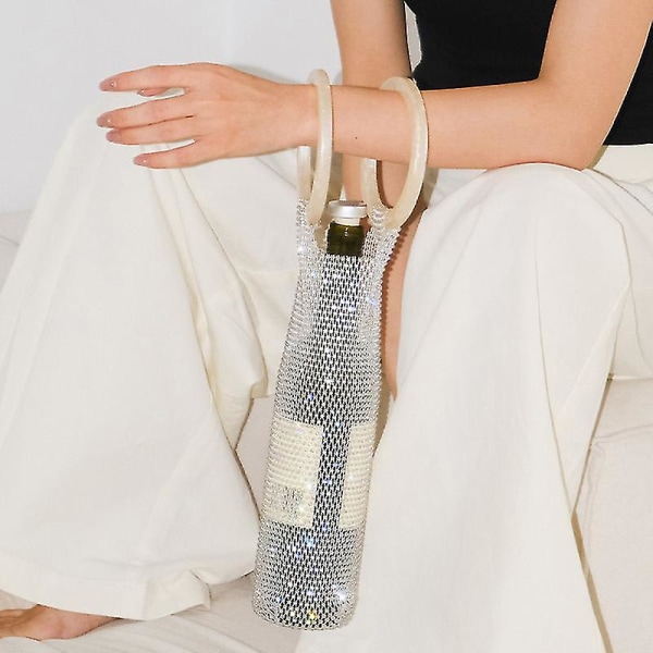 Glittrande Diamant Strass Vinflaska Elastisk Nät Robust Handtag Bröllopspresenter Brown