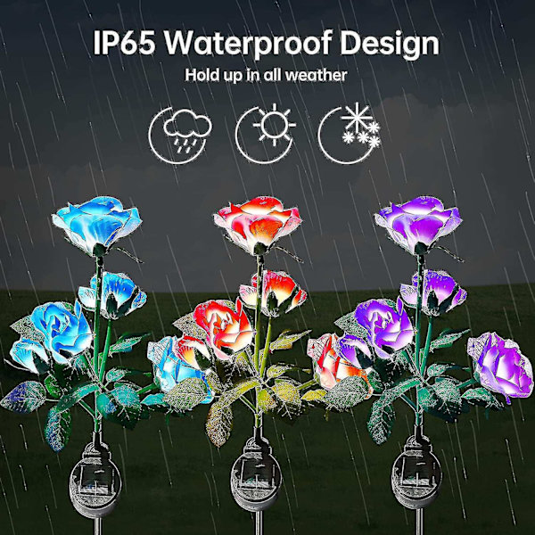 2 Solcelled Roseblomst Lys LED Skiftende Solblomst Lampe