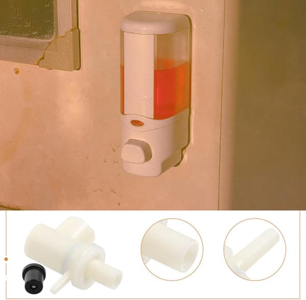 2 st väggmonterade tvålpumpbytespumpar för lotioner och flytande tvålar, plastmaterial, vit färg