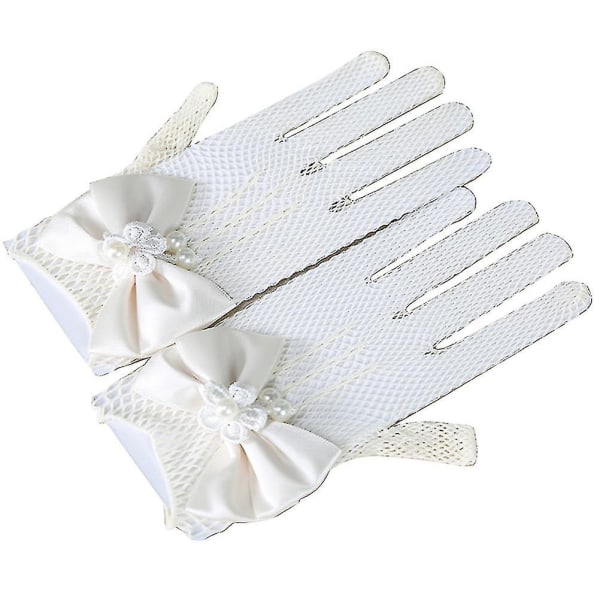 Flower Girl Gloves Pitsi lyhyet mesh hanskat häihin (valkoinen)