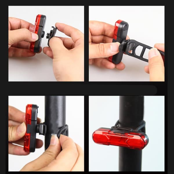 USB oppladbart sykkelbaklys med sikkerhetsvarseldesign og lett ABS-materiale