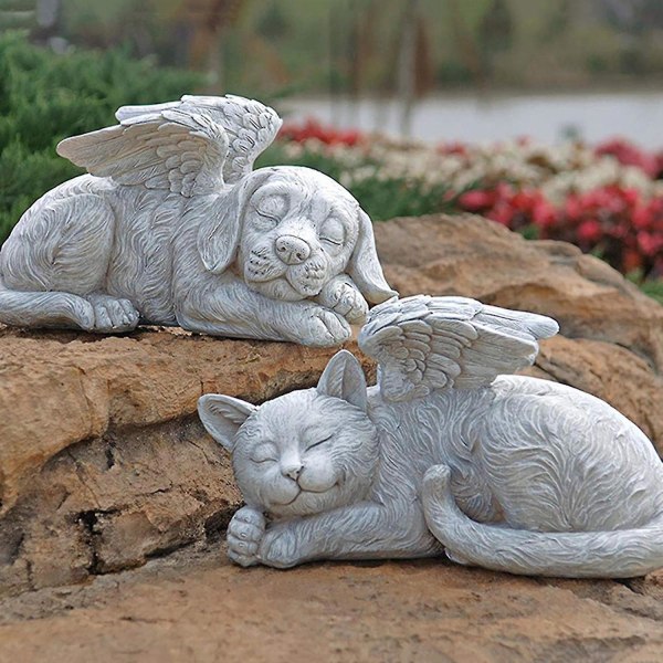 Dog Cat Angel Pet Memorial Statue Grave Marker Resin Crafts