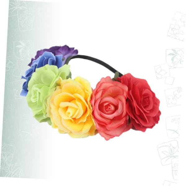 1 st regnbågsfärgad blommig hårband simulerade rosor lätt hårkrans
