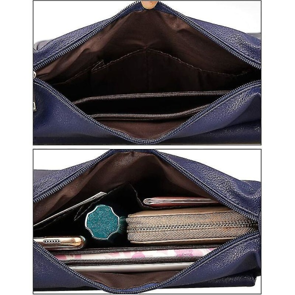 Damer PU-läder Crossbody Väska Multi-ficka Messenger Väskor Handväska (blå) - Blå