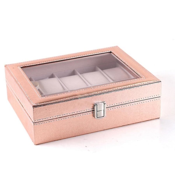 Specialfodral för Kvinnor Flickvän Armbandsur Ask Förvaring Samla Rosa PU Läder 12 Rutor-haoyi-yuhao