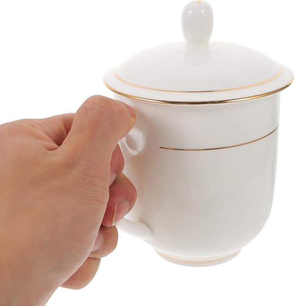 Keramisk vattenmugg kontorsvattenmugg 400 ml kapacitet vit keramik multifunktionell platt bas enkel design