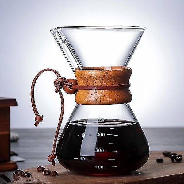 400 ml Häll över Kaffebryggare Återanvändbart Filter Trähylsa