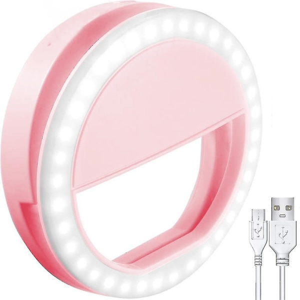 Selfie Ring Light, oppladbar med lys, 3-nivå justerbar 1 stk - rosa
