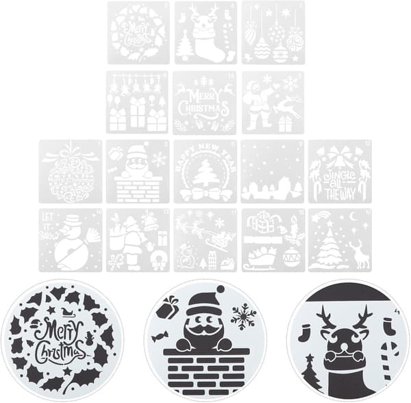 16 st julmålningsmall DIY plastmålningsstencil