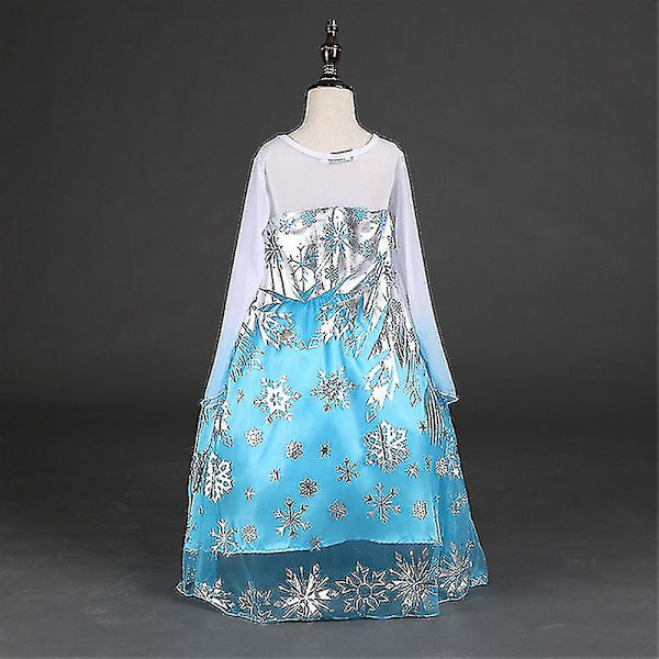 Piger Børn Elsa Sequin Satin Fancy Tulle Kjole Kostume 6-7 Years
