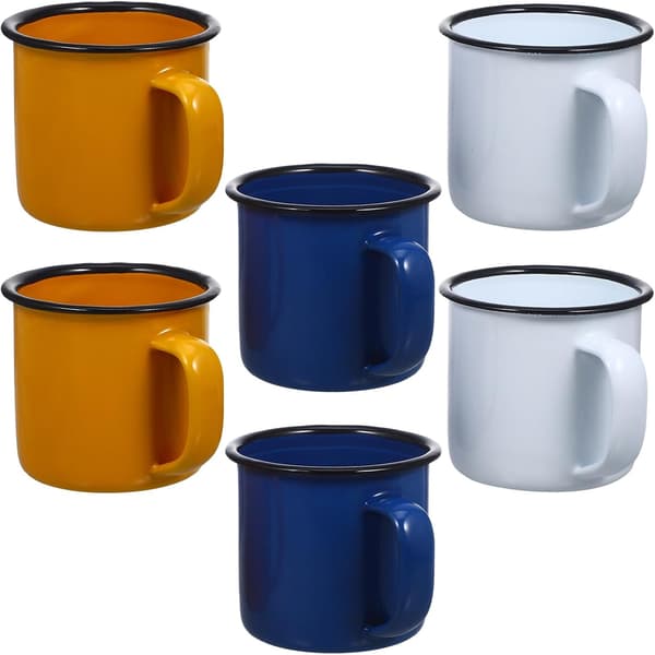6 stk. emaljekrus i vintagestil, multifunksjonelle kaffekrus