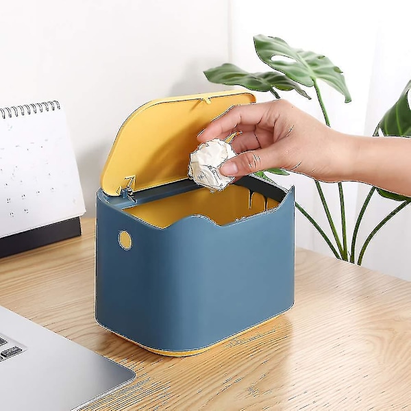 Mini Badrumsbehållare Tepåsebehållare Med Lock För Kontorsbord Liten Binyellow (yu-b)