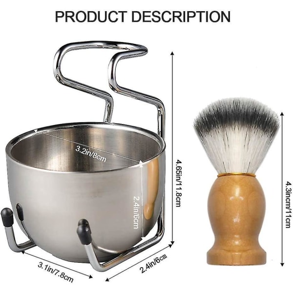 Barberbørstesett Nylon barberbørste Trehåndtak og barberbørstehold i rustfritt stål