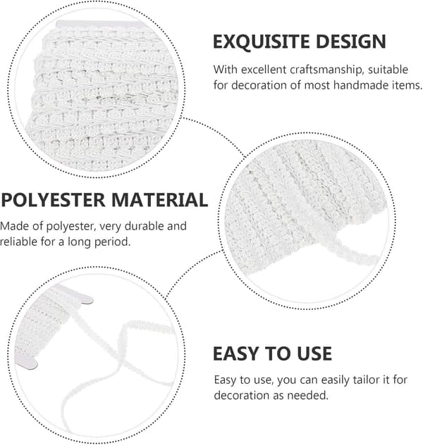 1 rulle vit polyester vågspets DIY gardinkant för sömnad och dekoration