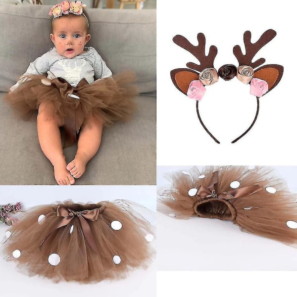 Pige Reindeer Hårbånd med Tutu-Skørt Sæt til Kostume Set 1