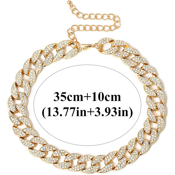 Rhinestone Curb Cuban Link Kjede Halskjede For Kvinner Unisex Kule Hip Hop Miami Cuban Diamantkuttet Kjede