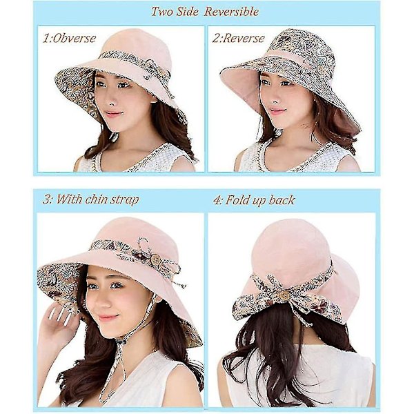 Hagehatt og caps Solhatter for kvinner Bredbremmet sammenleggbar solhatt UV-beskyttelse Strand solcaps