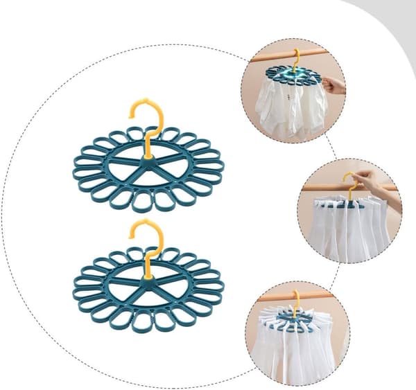 2 stk. undertøjshænger i plast, tørrestativ, multifunktionsbøjle, blå, skridsikkert rotationsdesign, PP-materiale