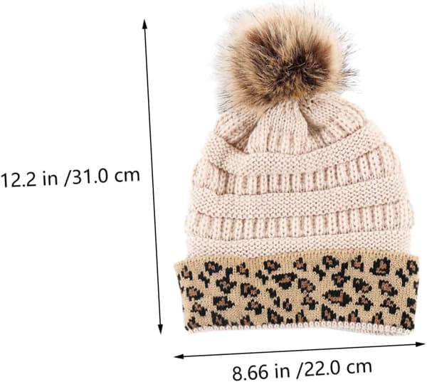 Varm stickad mössa med leopardmönster, delikat vintermössa, dekorativ stickad mössa