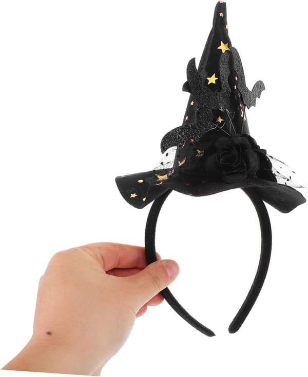 Häxhatt pannband med spetsdetaljer, viktig kostymaccessoar för Halloween