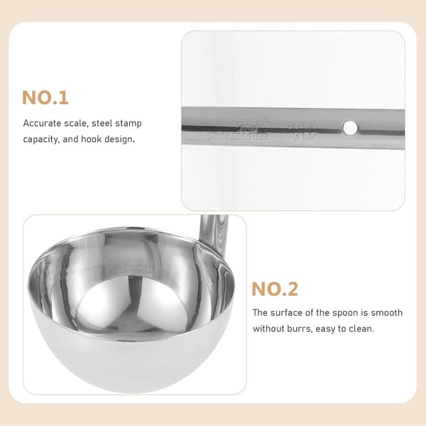 90 ml metalløse i rustfritt stål, ergonomisk design, glatt overflate, gjenbrukbar øse