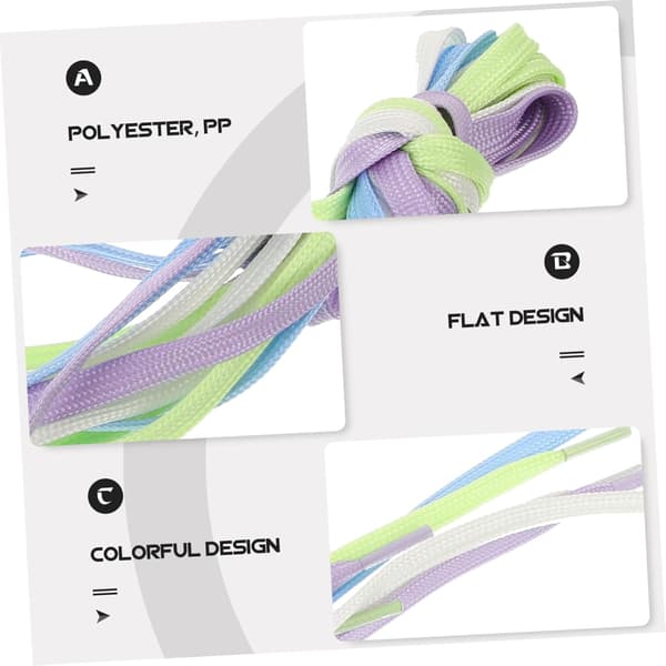 4 par lysende snørebånd, fladt design, slidstærkt polyester PP, assorterede farver