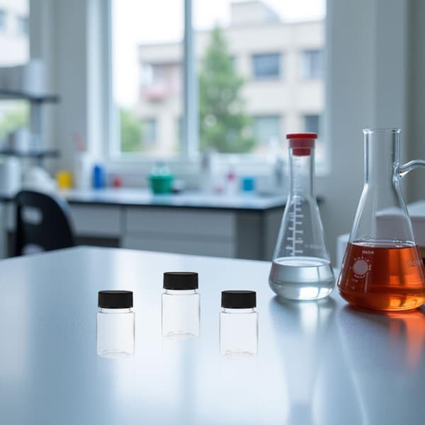 50 st 20 ml provflaskor i plast med svarta skruvkorkar, förseglade flaskor med bred mynning för medicin