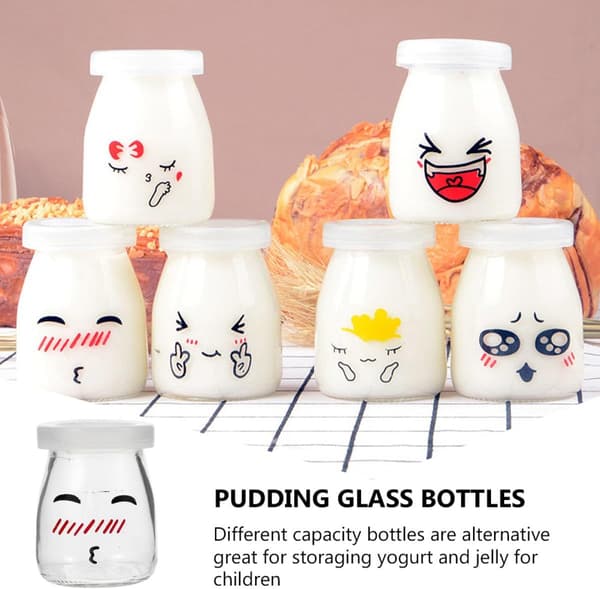 8 st puddingglasflaskor yoghurtflaskor 120 ml glas återanvändbara släta kanter bedårande tecknat mönster