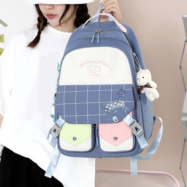 Søt Multi-lomme Nylon Skole Ryggsekk For Student Jenter Gutter Ungdom Boksekk Gray
