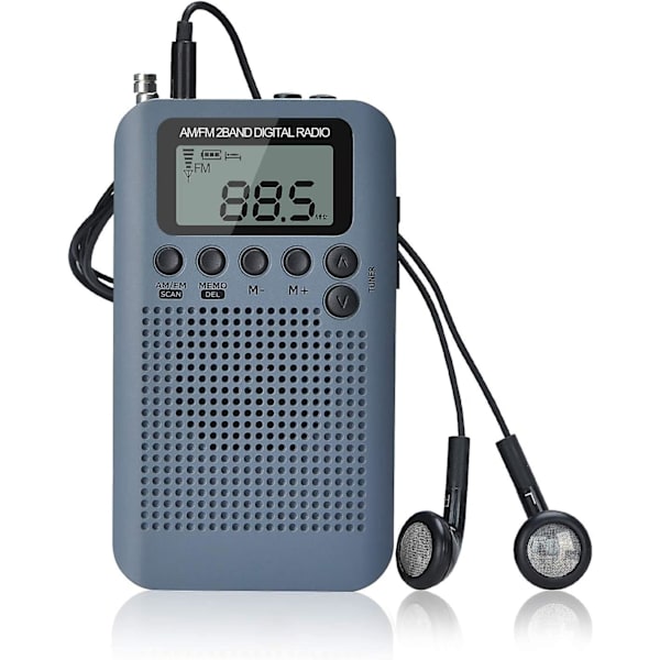 AM/FM Fickradio Digital Väckarklocka Sömntimer Inbyggd Högtalare Bärbar Liten Radio Med Hörlurar