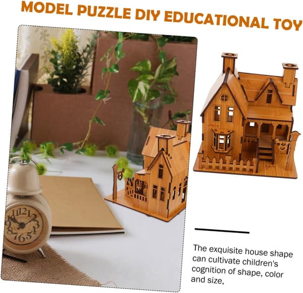 Trehusmodell Puslespill DIY 3D Stikksag Monteringsleke for gutter og jenter og voksne