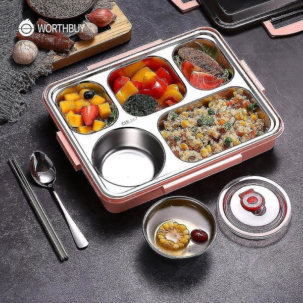 1300ml Pink Japansk Madkasse i Rustfrit Stål Bento Box