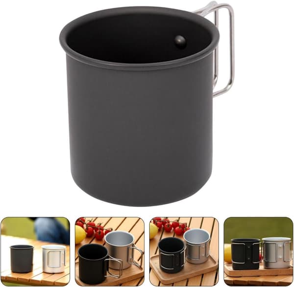 Bärbar utomhus vikbar campingmugg i aluminiumlegering, svart, metalldrickskopp