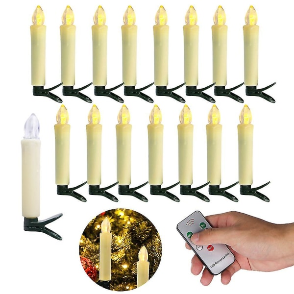 Joulukuusikoristeet, 10 kpl Clip-on kynttilänvalot, lämmin valkoinen, liekettömät kynttilät kaukoajastimella, joulu led Ca