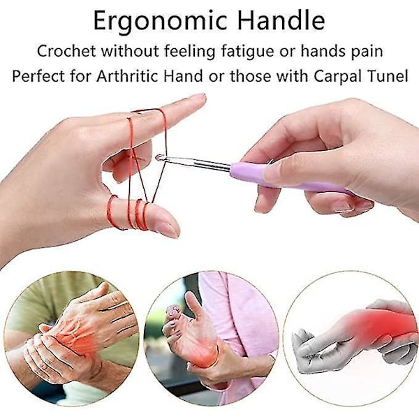 9 stk Ergonomiske Heklenåler Fargerike Gummigreps