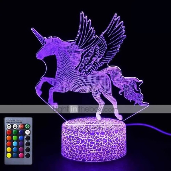 Unicorn 3d nattlampa för barn Illusion Lampa 16 färger fjärrkontroll