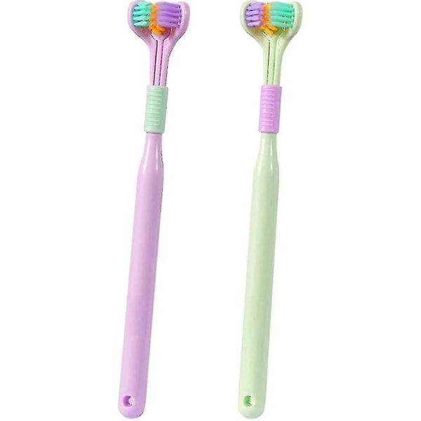 Trifacial-hammasharja Pehmeäharjainen aikuisten hammasharja V-muotoinen hammasharja Liukumaton puhdistava hammasharja (vihreä violetti) (2 kpl)